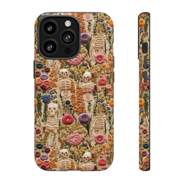 Skeletons in Bloom Garden 3D Aesthetic Phone Case for iPhone, Samsung, Pixel