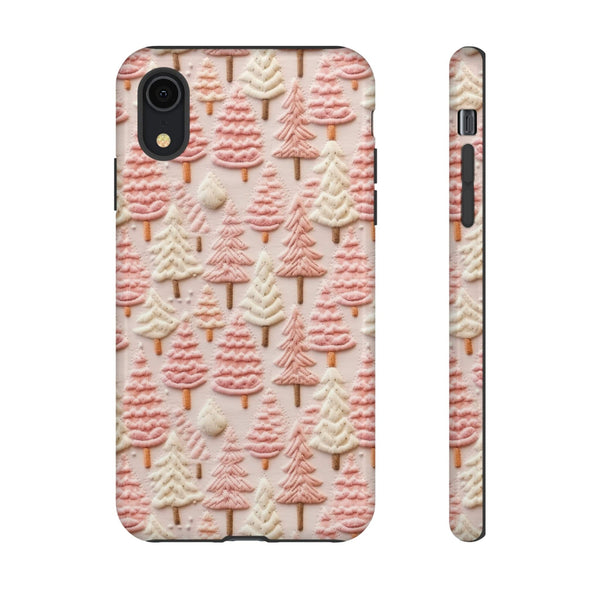 Pink Christmas Trees 3D Embroidery Phone Case for iPhone, Samsung, Pixel