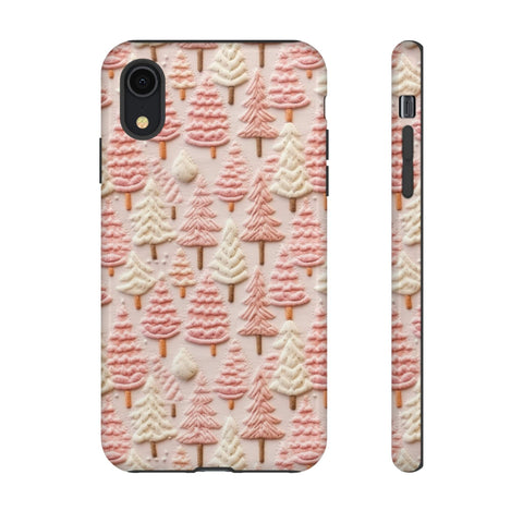 Pink Christmas Trees 3D Embroidery Phone Case for iPhone, Samsung, Pixel