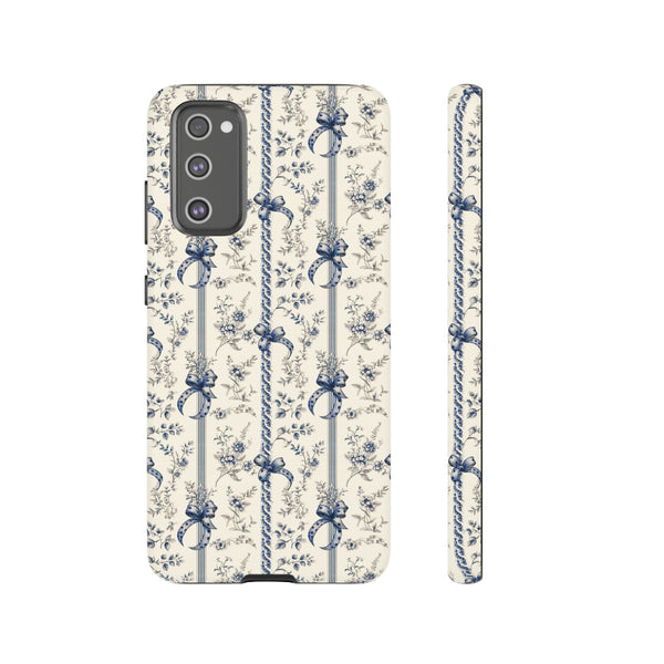 Blue Bow Phone Case - Vintage Floral Preppy Protective Phone Cover for iPhone, Samsung, Pixel