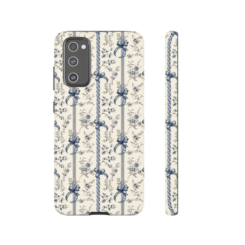 Blue Bow Phone Case - Vintage Floral Preppy Protective Phone Cover for iPhone, Samsung, Pixel