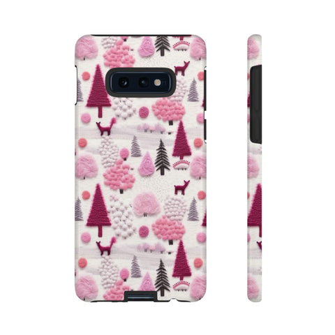 Pink Winter Woodland Aesthetic Embroidery Phone Case for iPhone, Samsung, Pixel