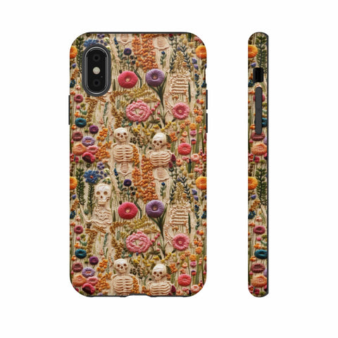 Skeletons in Bloom Garden 3D Aesthetic Phone Case for iPhone, Samsung, Pixel