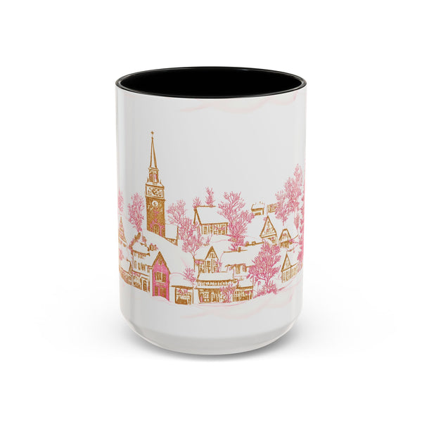 Pink Christmas Village Mug - Festive Aesthetic Holiday Cup for Coffee, Tea, Hot Cocoa