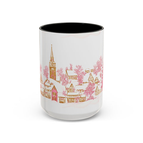 Pink Christmas Village Mug - Festive Aesthetic Holiday Cup for Coffee, Tea, Hot Cocoa