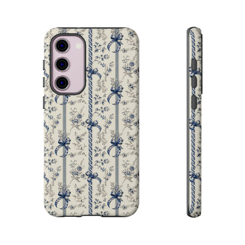 Blue Bow Phone Case - Vintage Floral Preppy Protective Phone Cover for iPhone, Samsung, Pixel