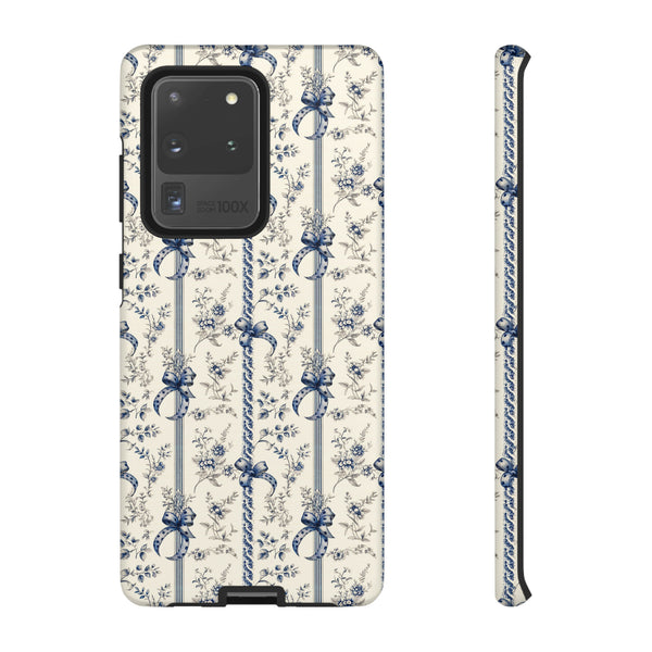 Blue Bow Phone Case - Vintage Floral Preppy Protective Phone Cover for iPhone, Samsung, Pixel