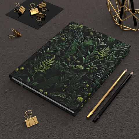 Dark Green Botanical Embroidery Print Aesthetic Notebook