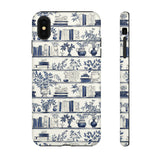 Bookshelf Phone Case - Blue and White Floral Books Protective Cover for iPhone, Samsung, Pixel