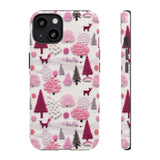 Pink Winter Woodland Aesthetic Embroidery Phone Case for iPhone, Samsung, Pixel iPhone 13 / Glossy