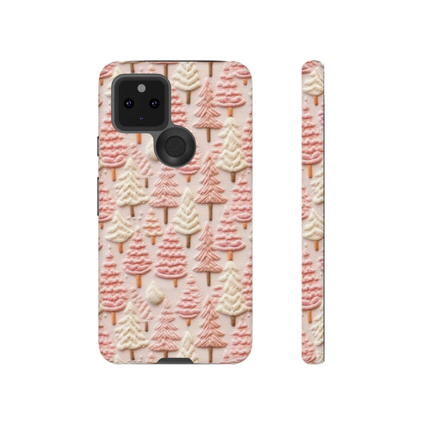 Pink Christmas Trees 3D Embroidery Phone Case for iPhone, Samsung, Pixel