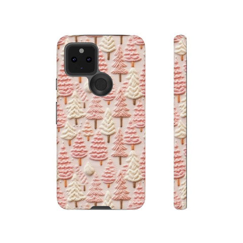 Pink Christmas Trees 3D Embroidery Phone Case for iPhone, Samsung, Pixel
