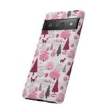 Pink Winter Woodland Aesthetic Embroidery Phone Case for iPhone, Samsung, Pixel