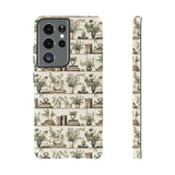 Bookshelf Phone Case - Neutral Beige Books and Plants Protective Cover for iPhone, Samsung, Pixel