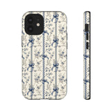 Blue Bow Phone Case - Vintage Floral Preppy Protective Phone Cover for iPhone, Samsung, Pixel