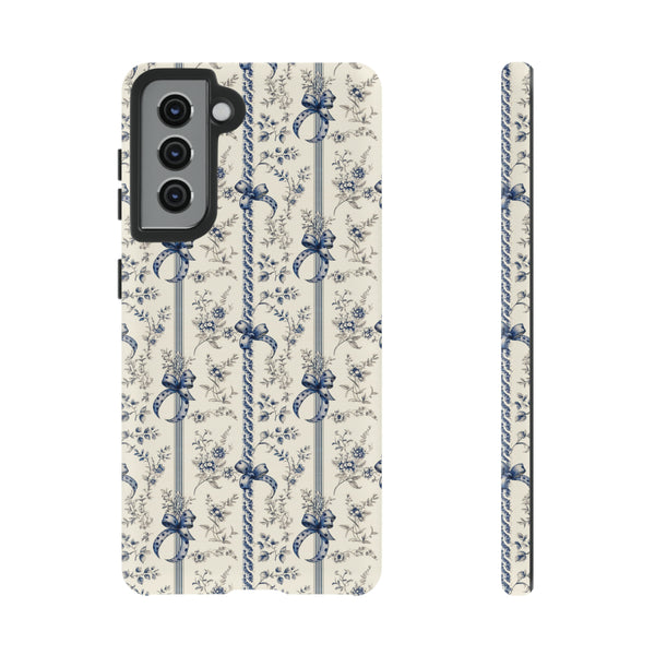 Blue Bow Phone Case - Vintage Floral Preppy Protective Phone Cover for iPhone, Samsung, Pixel