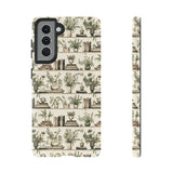 Bookshelf Phone Case - Neutral Beige Books and Plants Protective Cover for iPhone, Samsung, Pixel