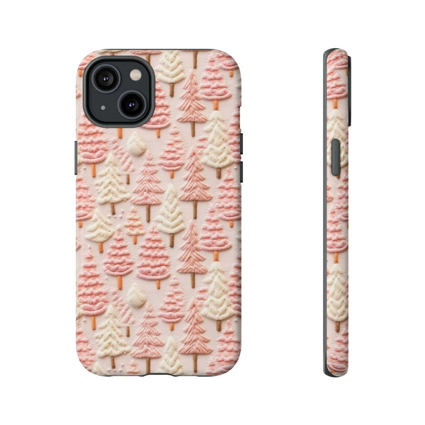 Pink Christmas Trees 3D Embroidery Phone Case for iPhone, Samsung, Pixel