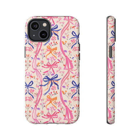 Whirly Bows Phone Case - Pink Preppy Flowers Protective Cover for iPhone, Samsung, Pixel