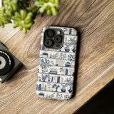 Bookshelf Phone Case - Blue and White Floral Books Protective Cover for iPhone, Samsung, Pixel