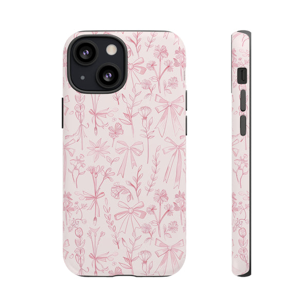Pink Floral Bow Phone Case - Preppy Bows Protective Phone Cover for iPhone, Samsung, Pixel