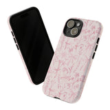 Pink Floral Bow Phone Case - Preppy Bows Protective Phone Cover for iPhone, Samsung, Pixel