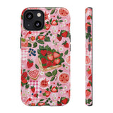 Strawberry Collage Phone Case - Pink Trendy Aesthetic Protective Phone Cover for iPhone, Samsung, Pixel