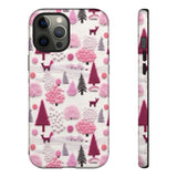 Pink Winter Woodland Aesthetic Embroidery Phone Case for iPhone, Samsung, Pixel iPhone 12 Pro Max / Glossy