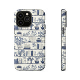 Bookshelf Phone Case - Blue and White Floral Books Protective Cover for iPhone, Samsung, Pixel