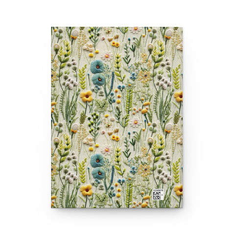 Green Meadow Wildflowers Embroidery Journal - Hardcover Blank Notebook