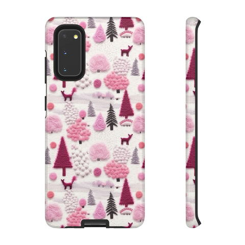 Pink Winter Woodland Aesthetic Embroidery Phone Case for iPhone, Samsung, Pixel