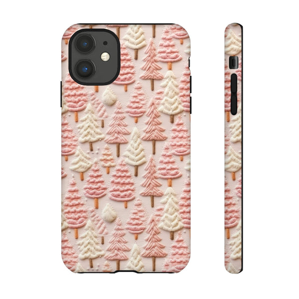 Pink Christmas Trees 3D Embroidery Phone Case for iPhone, Samsung, Pixel