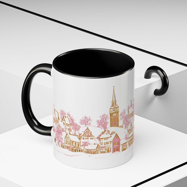 Pink Christmas Village Mug - Festive Aesthetic Holiday Cup for Coffee, Tea, Hot Cocoa