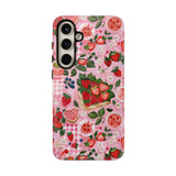 Strawberry Collage Phone Case - Pink Trendy Aesthetic Protective Phone Cover for iPhone, Samsung, Pixel