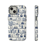 Bookshelf Phone Case - Blue and White Floral Books Protective Cover for iPhone, Samsung, Pixel