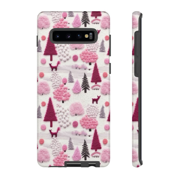 Pink Winter Woodland Aesthetic Embroidery Phone Case for iPhone, Samsung, Pixel