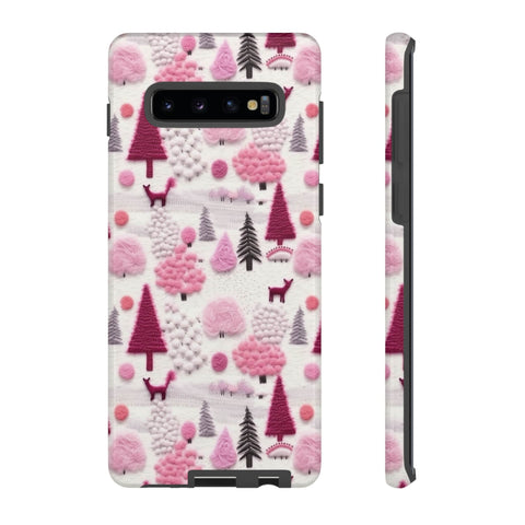 Pink Winter Woodland Aesthetic Embroidery Phone Case for iPhone, Samsung, Pixel
