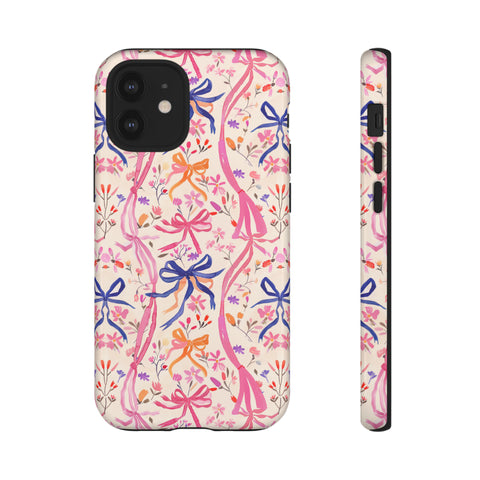 Whirly Bows Phone Case - Pink Preppy Flowers Protective Cover for iPhone, Samsung, Pixel