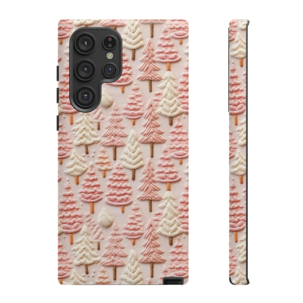 Pink Christmas Trees 3D Embroidery Phone Case for iPhone, Samsung, Pixel