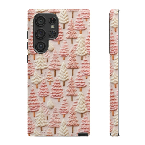 Pink Christmas Trees 3D Embroidery Phone Case for iPhone, Samsung, Pixel
