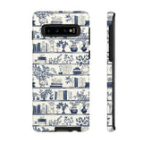 Bookshelf Phone Case - Blue and White Floral Books Protective Cover for iPhone, Samsung, Pixel