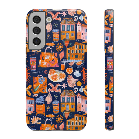 Citrus Coast Collage Phone Case - Blue Orange Trendy Coastal Art Protective Phone Cover for iPhone, Samsung, Pixel