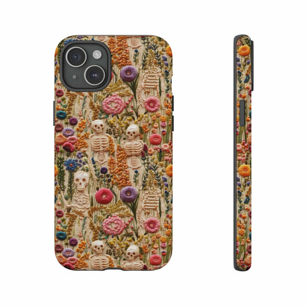 Skeletons in Bloom Garden 3D Aesthetic Phone Case for iPhone, Samsung, Pixel