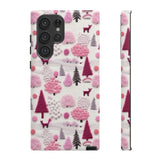 Pink Winter Woodland Aesthetic Embroidery Phone Case for iPhone, Samsung, Pixel Samsung Galaxy S22 Ultra / Glossy