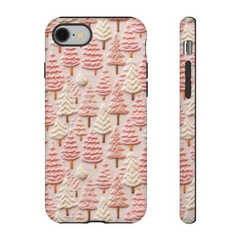 Pink Christmas Trees 3D Embroidery Phone Case for iPhone, Samsung, Pixel