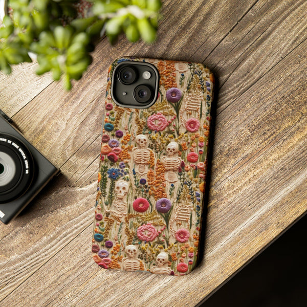 Skeletons in Bloom Garden 3D Aesthetic Phone Case for iPhone, Samsung, Pixel