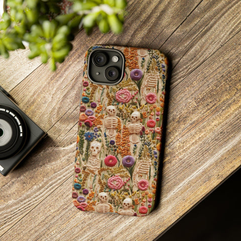 Skeletons in Bloom Garden 3D Aesthetic Phone Case for iPhone, Samsung, Pixel