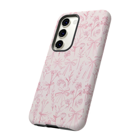 Pink Floral Bow Phone Case - Preppy Bows Protective Phone Cover for iPhone, Samsung, Pixel