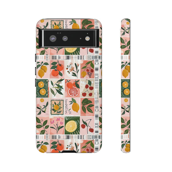 Fruit Stamps Collage Phone Case - Trendy Stickers Aesthetic Protective Phone Cover for iPhone, Samsung, Pixel