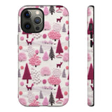 Pink Winter Woodland Aesthetic Embroidery Phone Case for iPhone, Samsung, Pixel iPhone 12 Pro Max / Matte